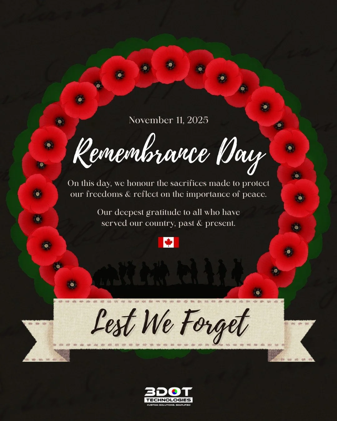 LEST WE FORGET.

On this day, we honour the sacrifices made to protect our freedoms &amp; reflect on the importance of peace.
Thank you to all those who have served our country, past &amp; present.
🍁
#remember #lestweforget #remembranceday #canadian