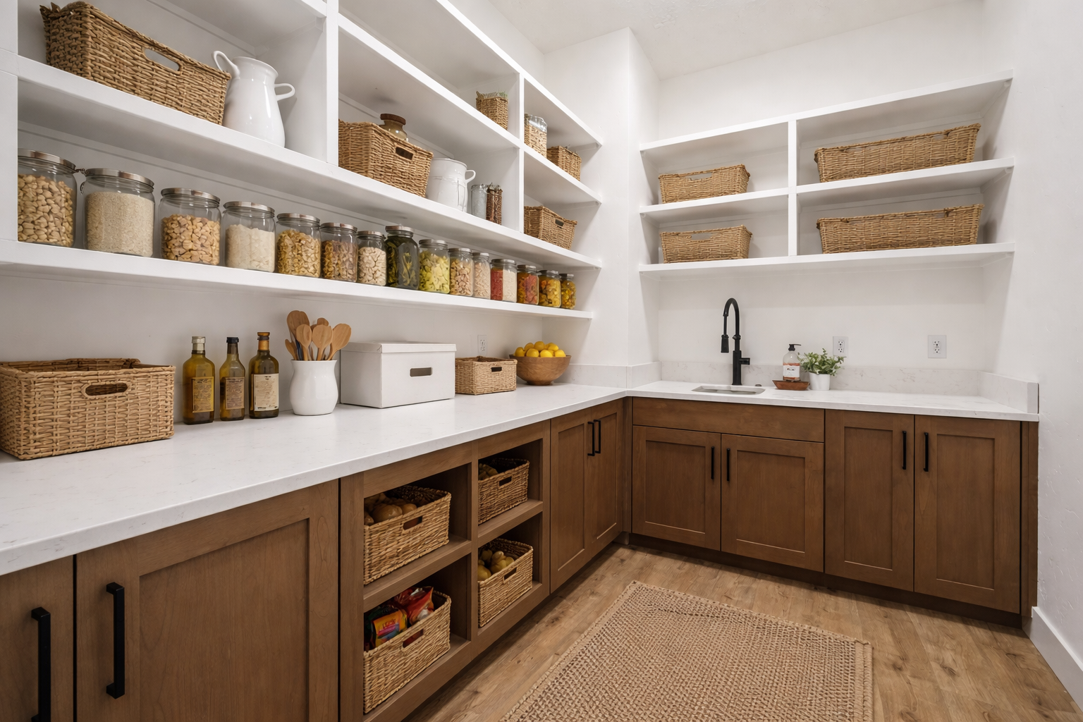 Modern house with a backyard pool, outdoor seating, and a hot tub under a partly cloudy sky.