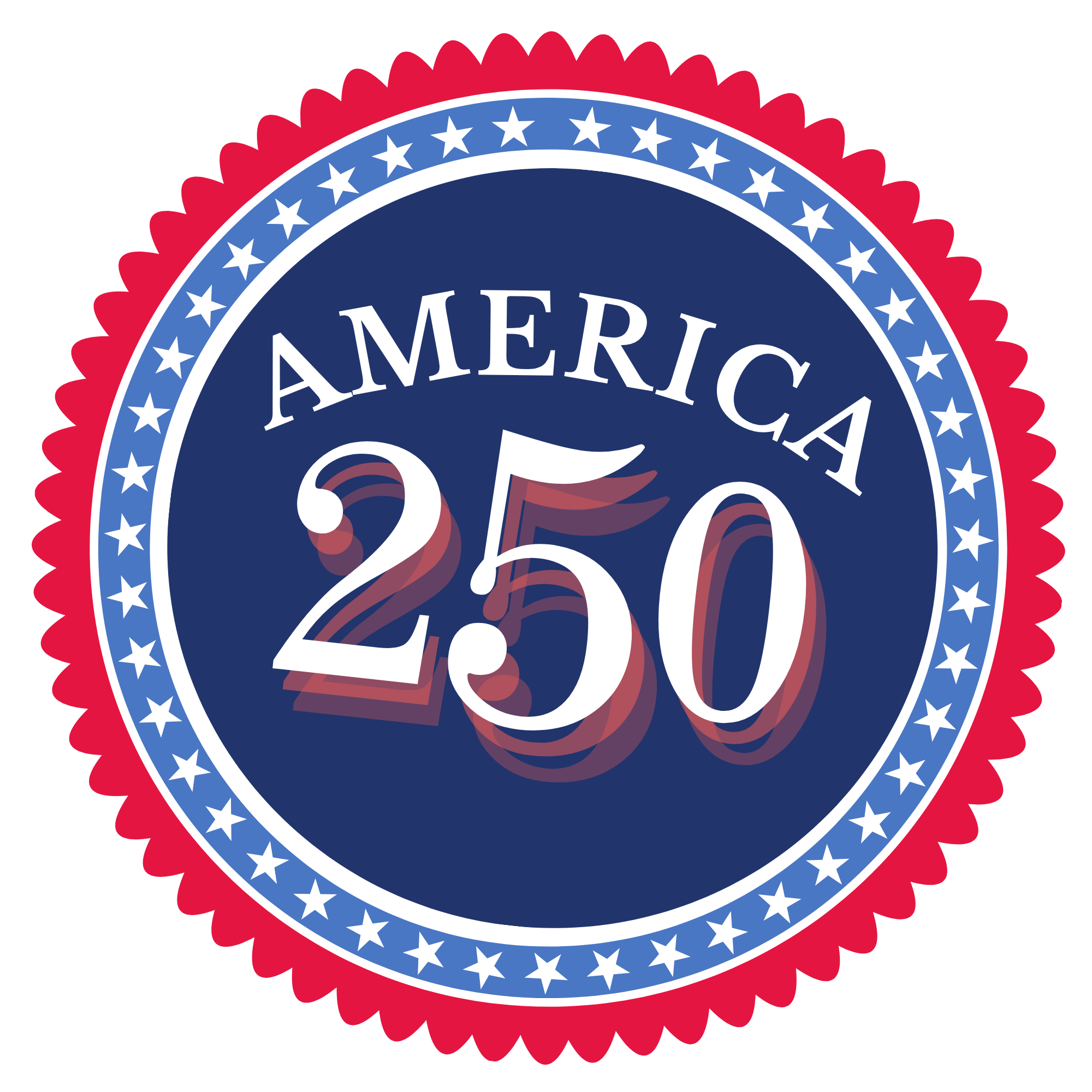 Seal that reads 'American 250' with red, white, and blue colors and stars.