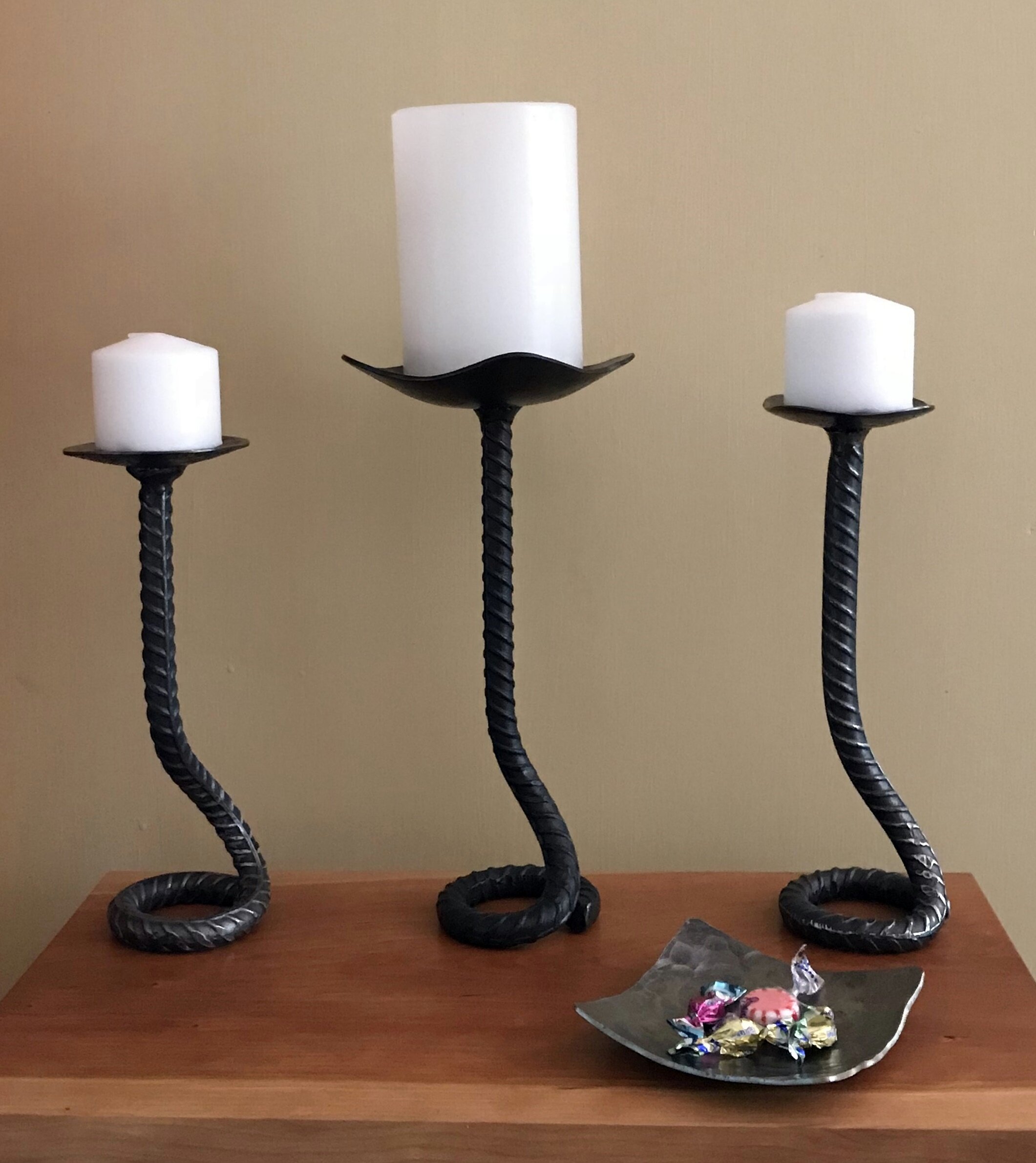Rustic rebar candlesticks
