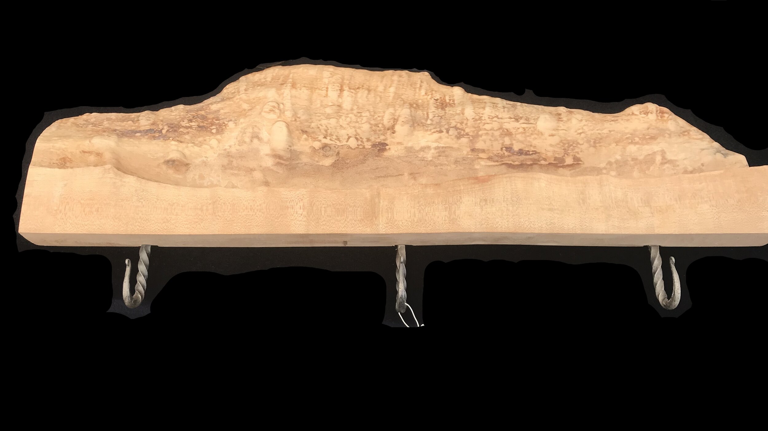 Unique driftwood hook rack with forged hooks