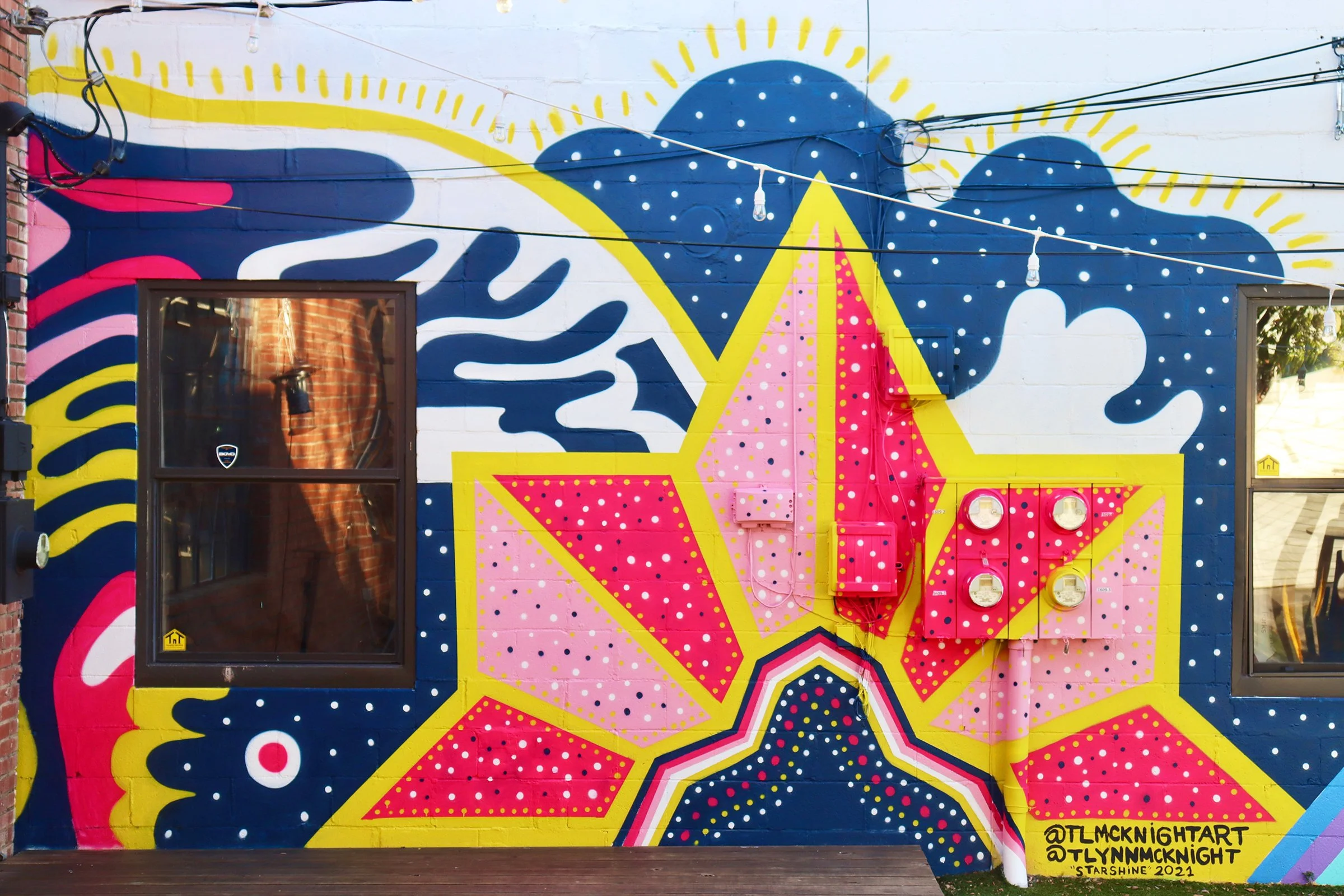 "Starshine" 12 x 15 ft, Aurora Breakfast, Bar & Backyard, OKC, 2021. Removed in 2024. Photo Kyle Van Osdol