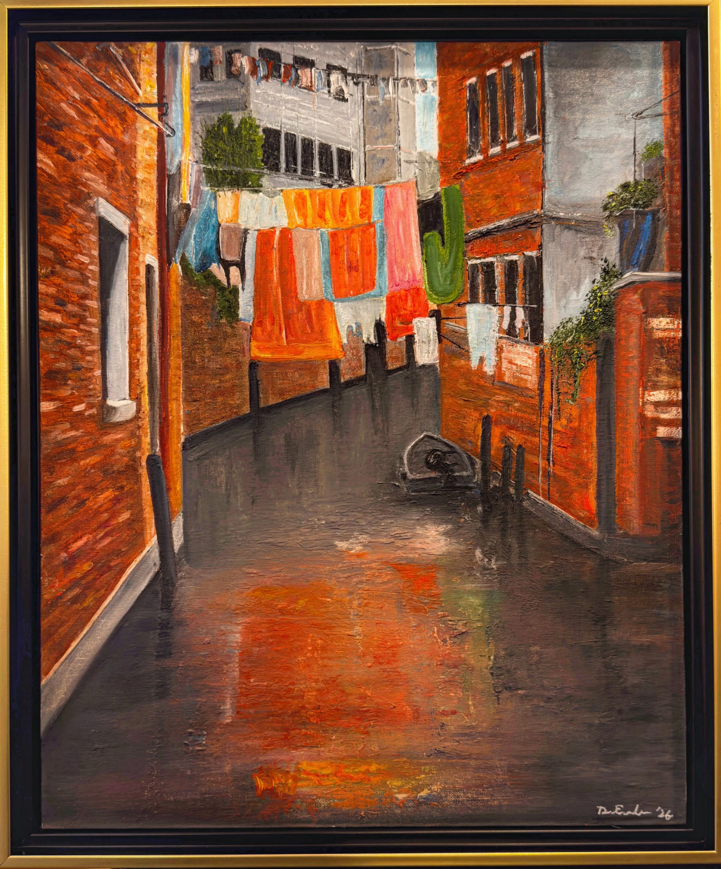 Laundry Day on Venice Canals - 16" x 20" - oil on canvas board - Framed $690.00