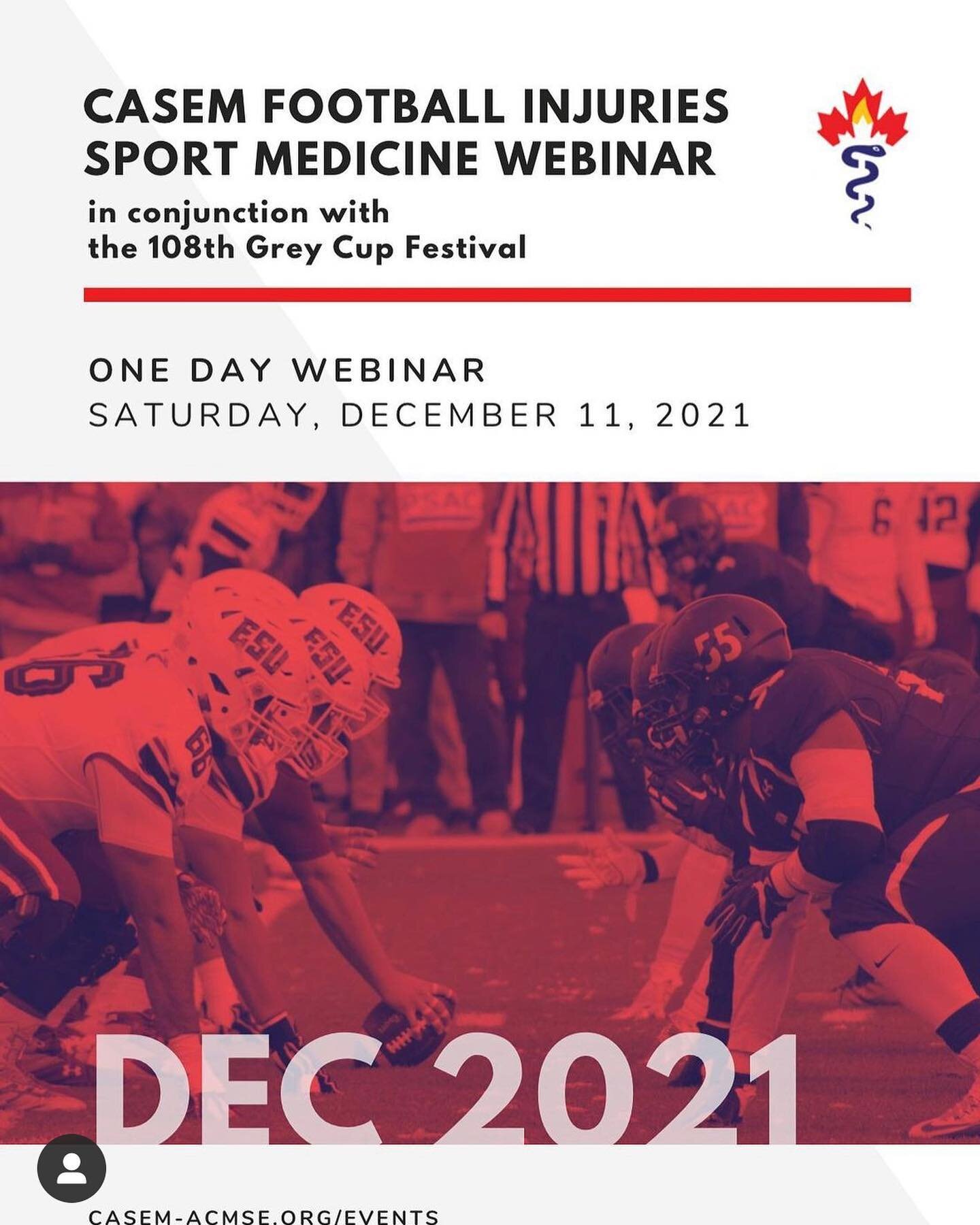 Grey Cup fever? Can&rsquo;t get enough football action? Please be sure to attend this fantastic collaboration from @macortho_, @cfl, @macsportsmd and @cansportmed!