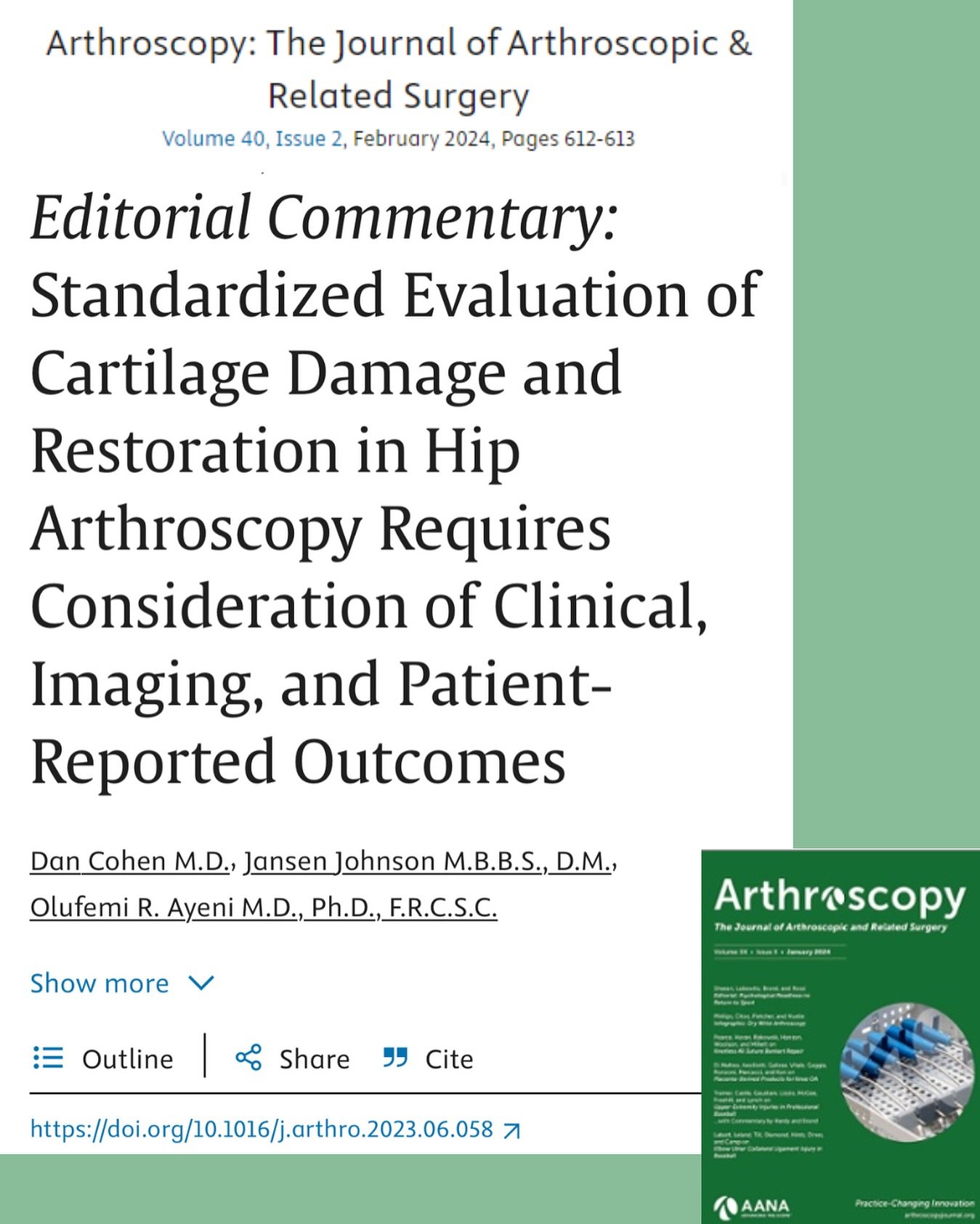 Fresh off the press: Our latest publication delves into the world of cartilage restoration procedures in hip arthroscopy - shedding light on the need for a standardized composite scoring system that integrates clinical, imaging and patient-reported o
