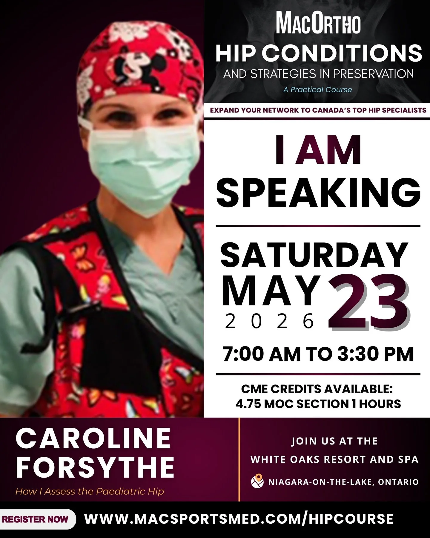 Meet the 2026 Hip Course Faculty: Dr. Caroline Forsythe

Dr. Caroline Forsythe grew up in the Maritimes and attended both Acadia University and Dalhousie, completing BSc in Chemistry, BSc Physiotherapy, and a Doctor of medicine. She completed her ort