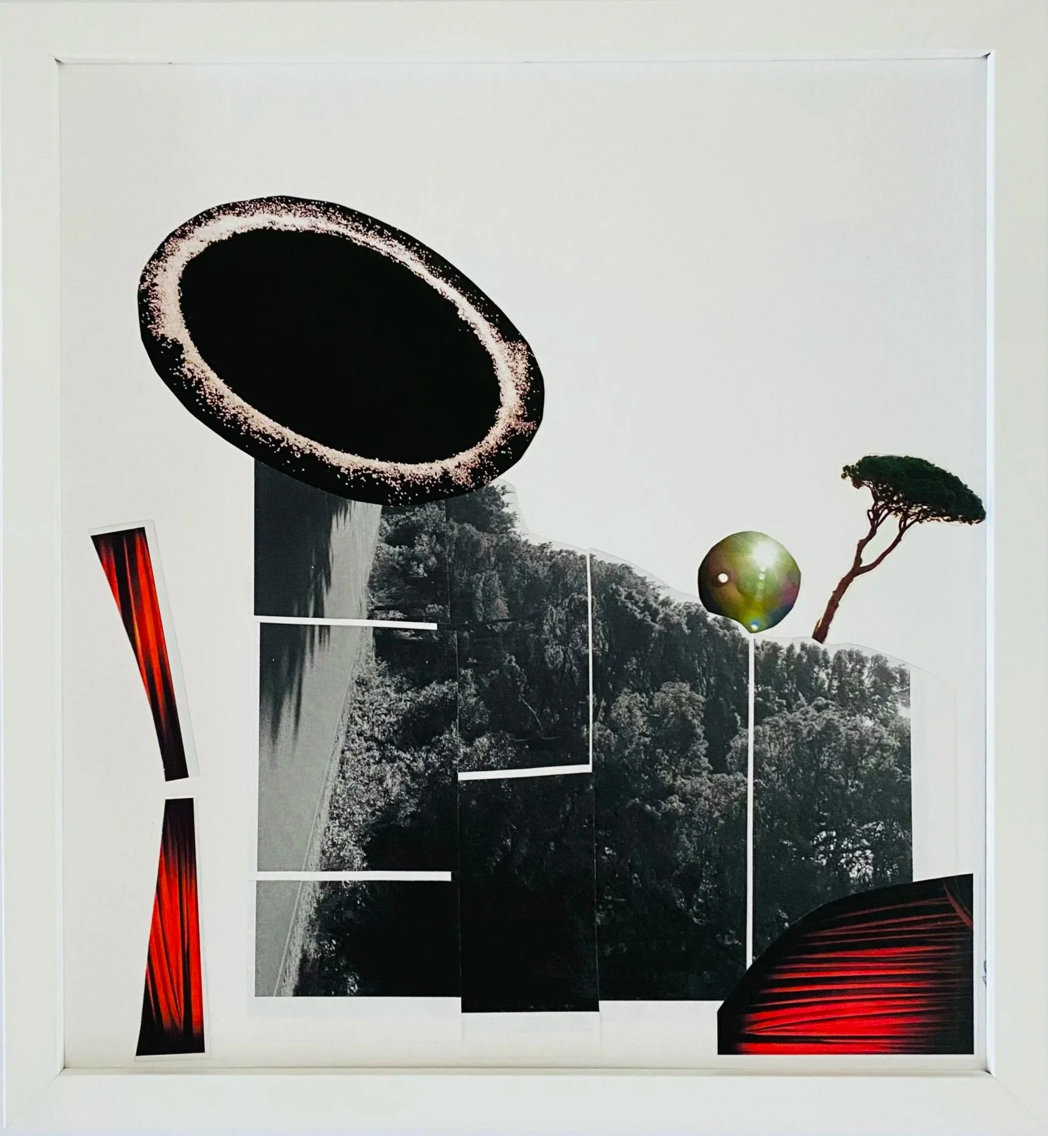 Waiting For The Event, 13” x 12”, acrylic and collage on archival board, 2026