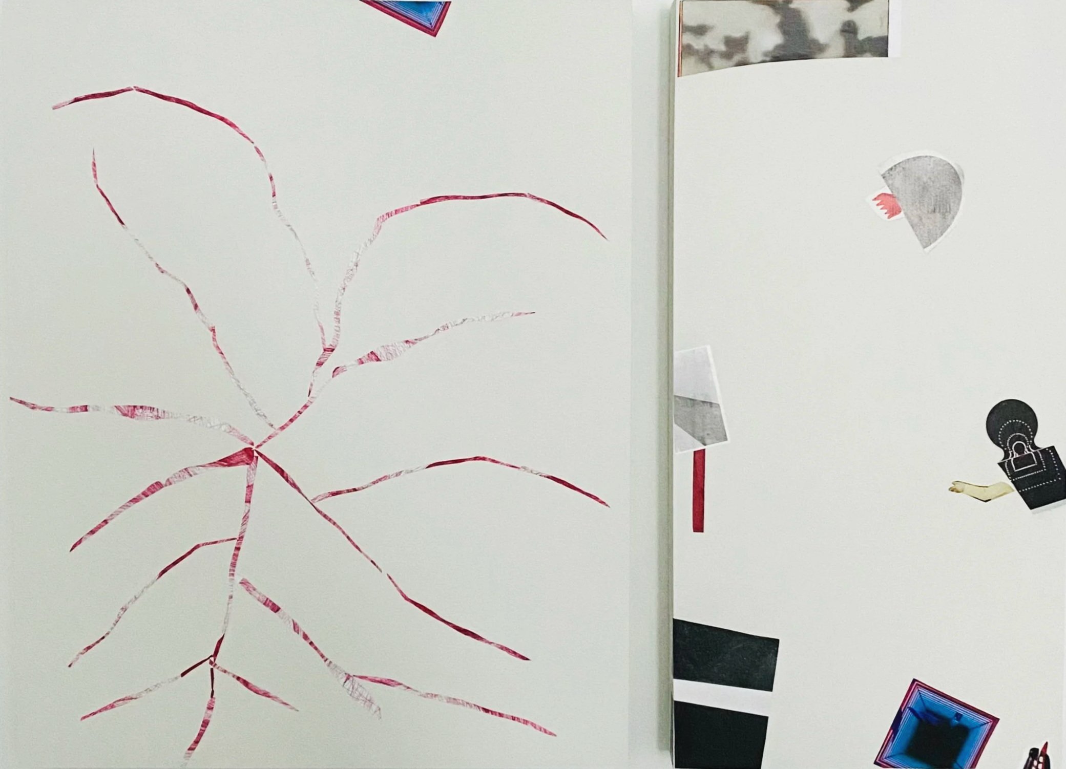 The Body And Beyond, 20” x 27", collage on painted wood panels and UV varnish, 2026