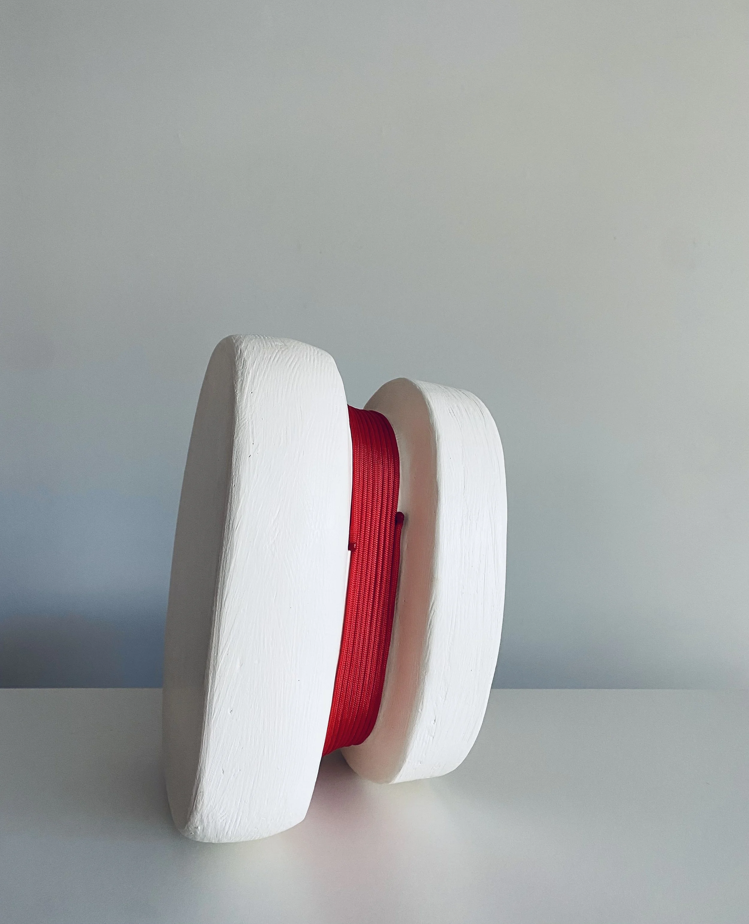 Vessel For Transport, 9” x 11” x 6”, stoneware, paint, rope and wax, 2026