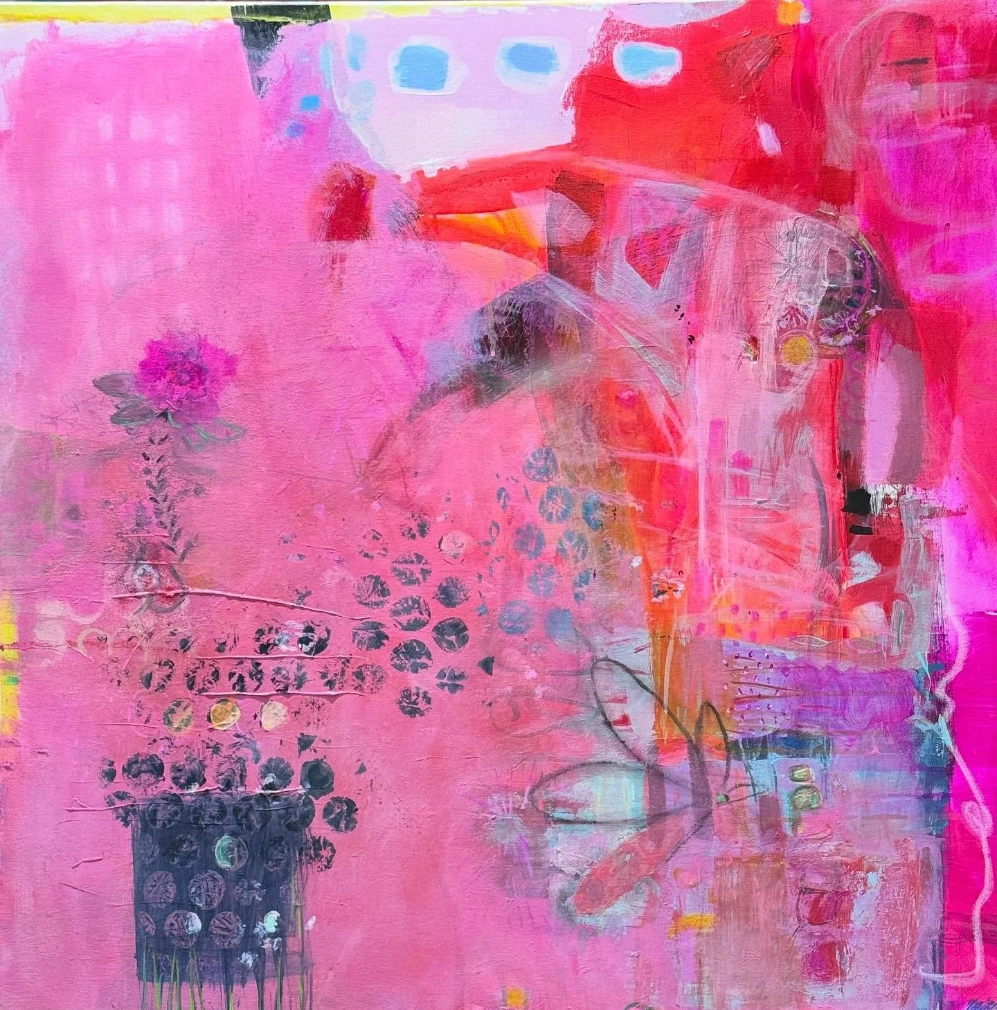 “Keep On Keepin’ On”  30 x 30”. Acrylic on canvas.
For the second year I have been involved with an incredible program, Brushes with Cancer. 
Brushes with Cancer is a program of Twist Out Cancer, that strategically matches art