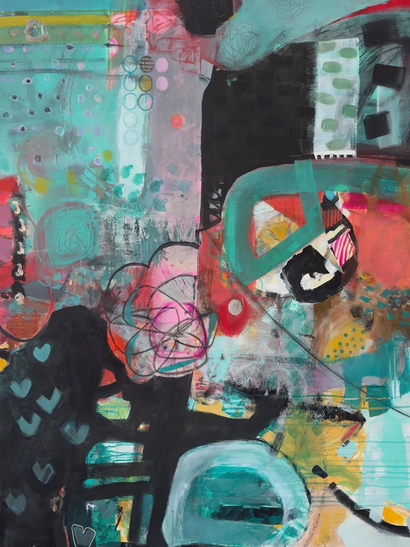&ldquo;Be Curious&rdquo;
72&rdquo; x 48&rdquo;

What happens when we pause long enough to look closer? What shifts when we choose curiosity over certainty?

In Be Curious, each mark is a reaching, each color a conversation. There&rsquo;s a push and p