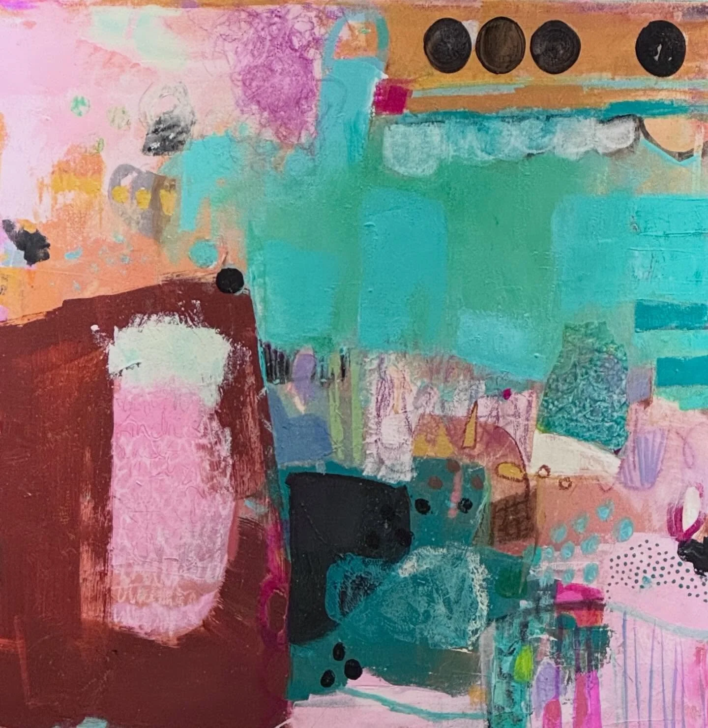 Progressing with this painting at a time when connection feels less like a luxury and more like medicine.

Layers meeting layers. Colors leaning into each other. Opaque passages softening into transparency. Marks that interrupt. Marks that listen.

I