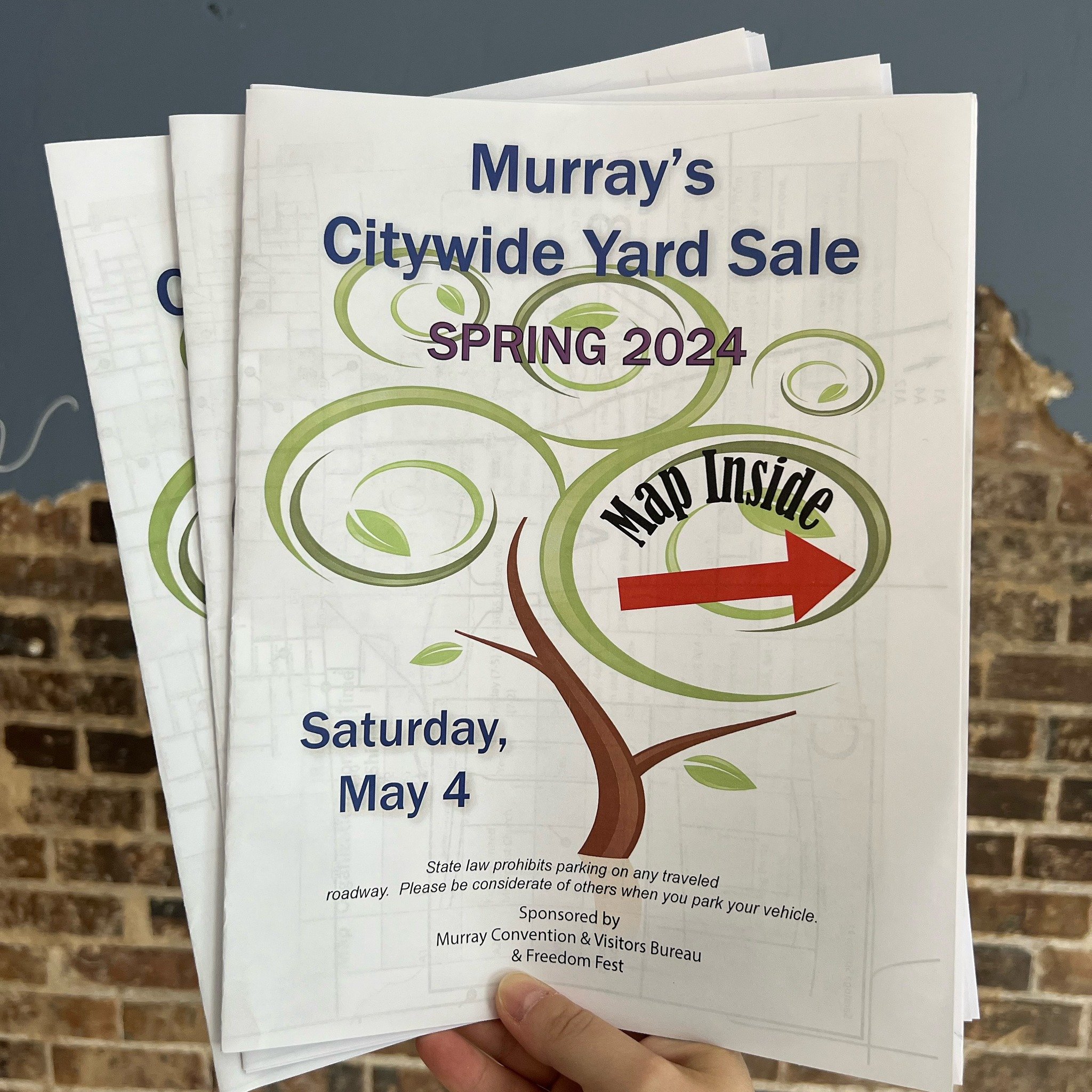 Spring Citywide Yard Sale Maps are hot off the press this morning🔥 Maps are available to purchase from now until 9 a.m. Saturday morning! Get your copy for $3 online (link in bio) or in our office at 206 S. 4th St. in downtown Murray. 

#MurrayKY #M