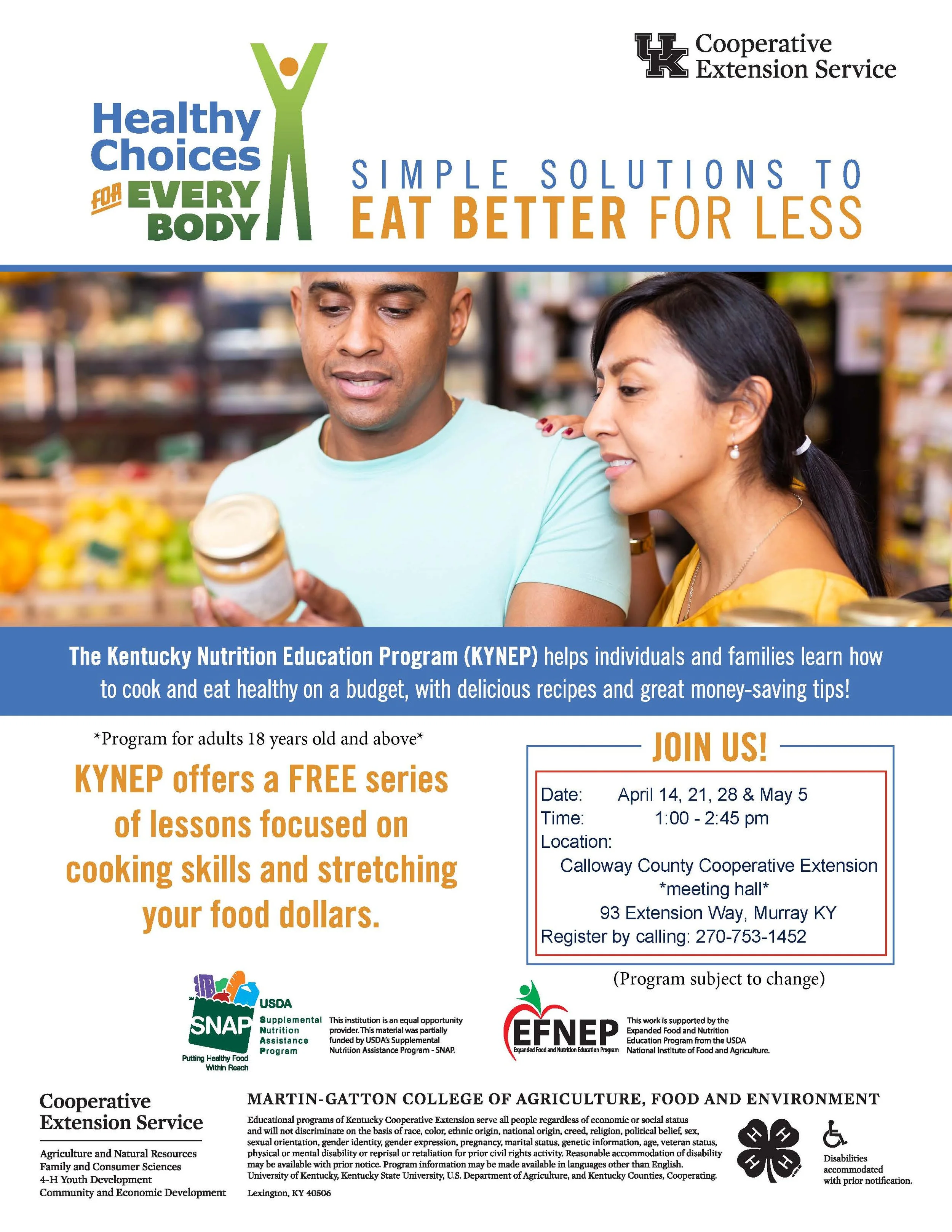 April Meal Classes @ Calloway County Extension Office 