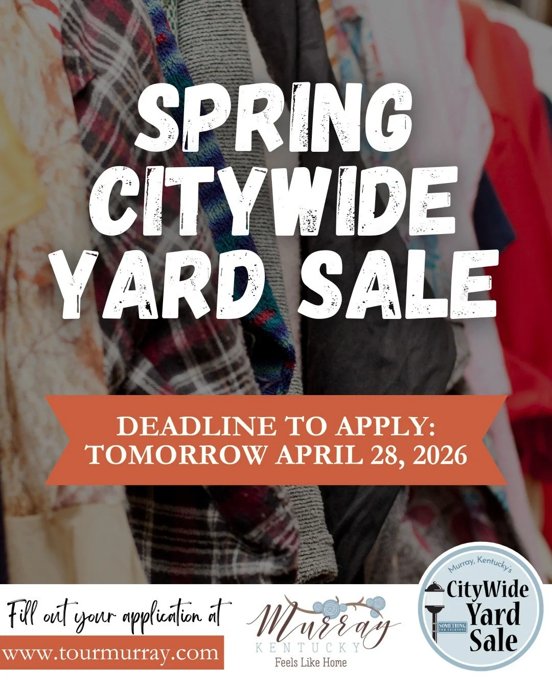 🚨 Applications for the Spring Citywide Yard Sale are due TOMORROW, Tuesday, April 28th by 4 pm! 🚨

Applications can be found online at the link in our bio or in our office at 206 S 4th St.

Once your application and $10 fee have been submitted to o