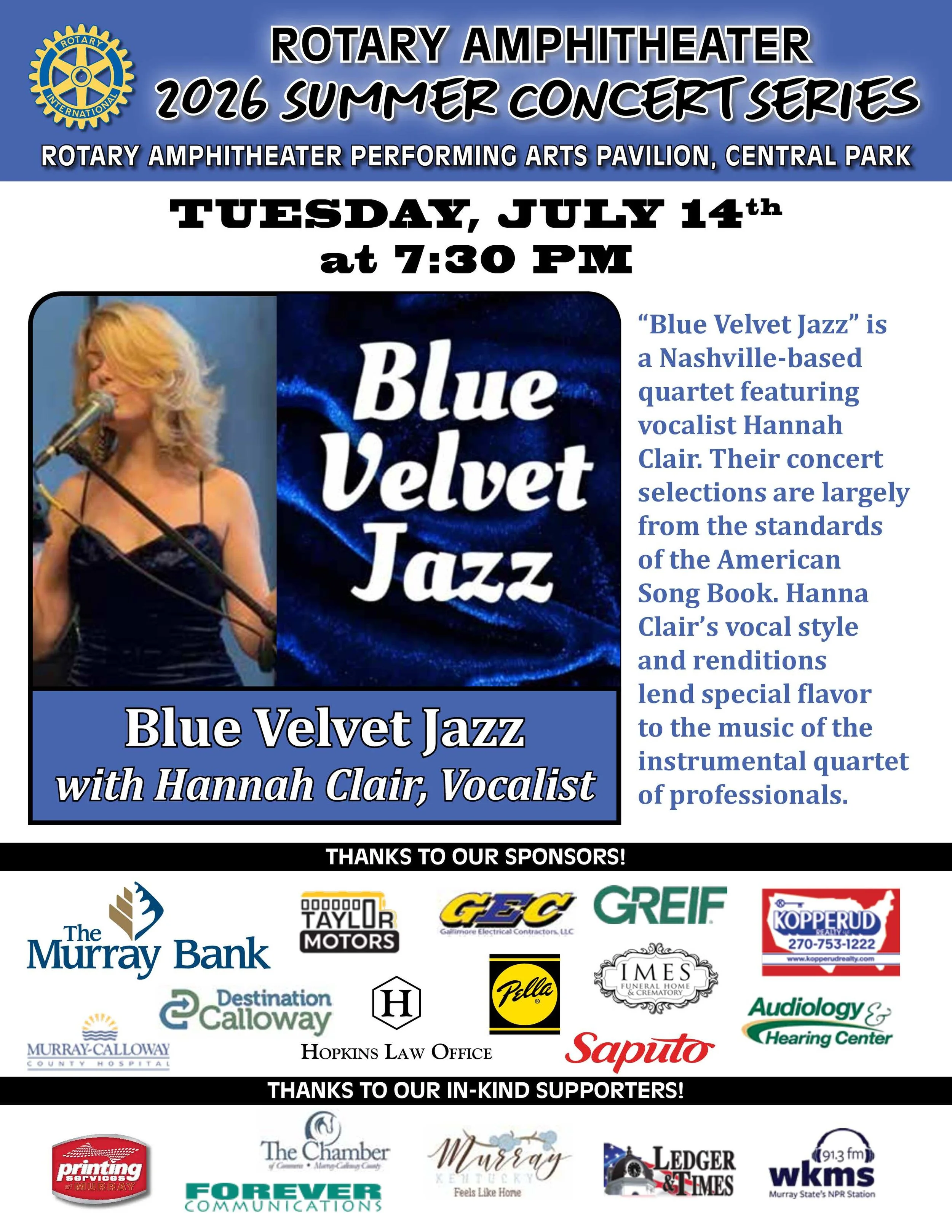 Rotary Summer Concert Series: Blue Velvet Jazz