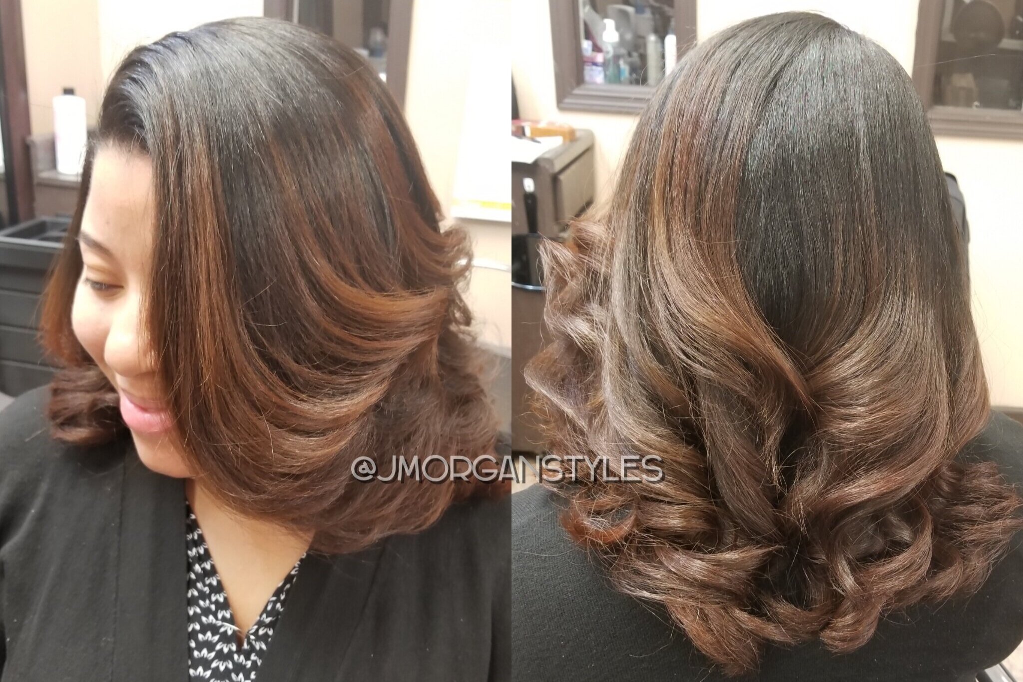 Silk-out on natural hair w/custom balayage color