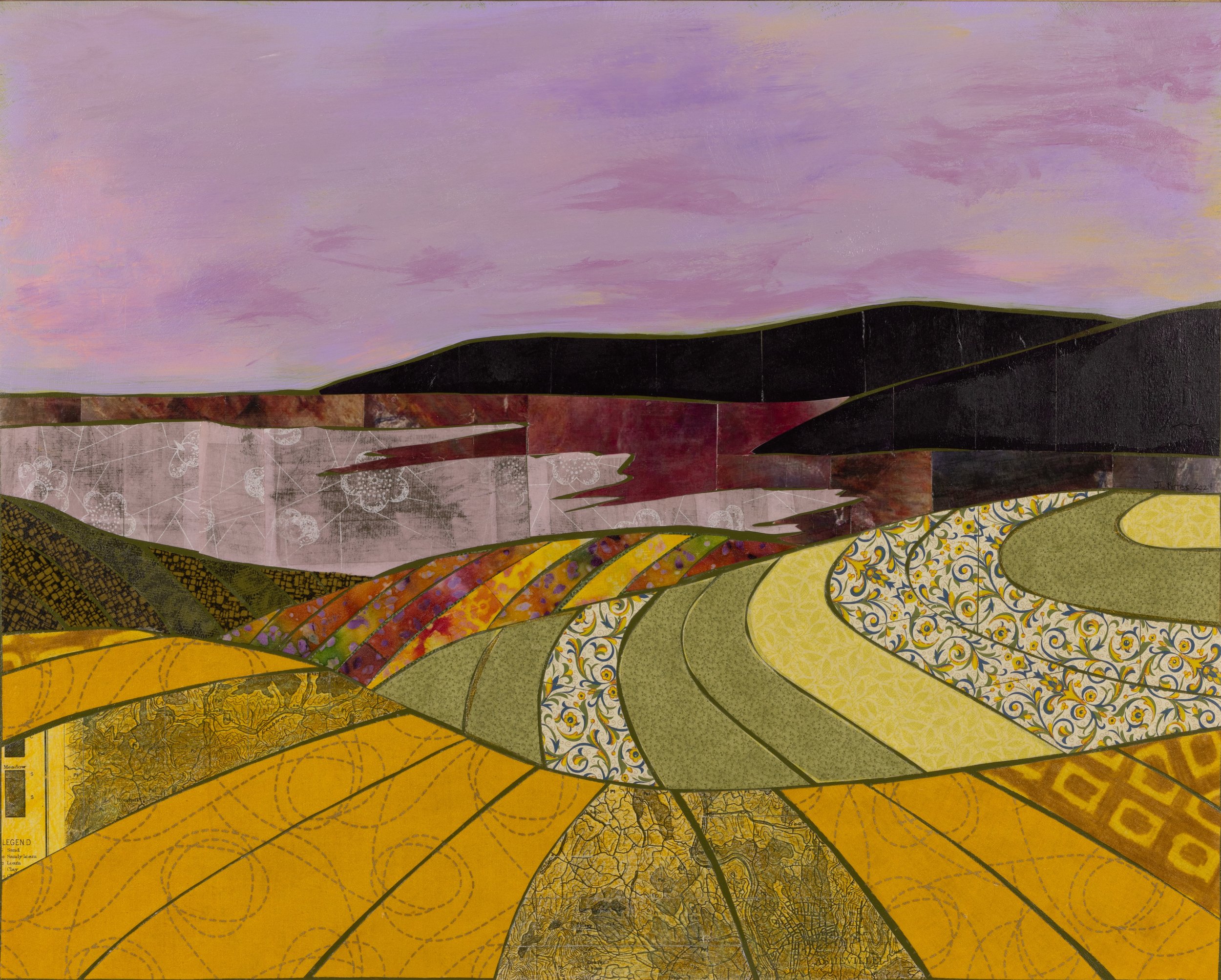   Fall Crop Rows   Mixed media on wood panel  2025  24”h x 30”w 