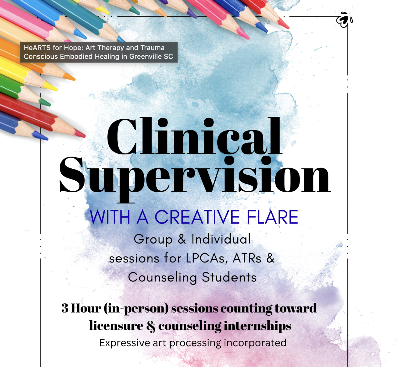 Clinical Supervision Group with a Creative Flare (for LPCA or ATRP): 3/14/26