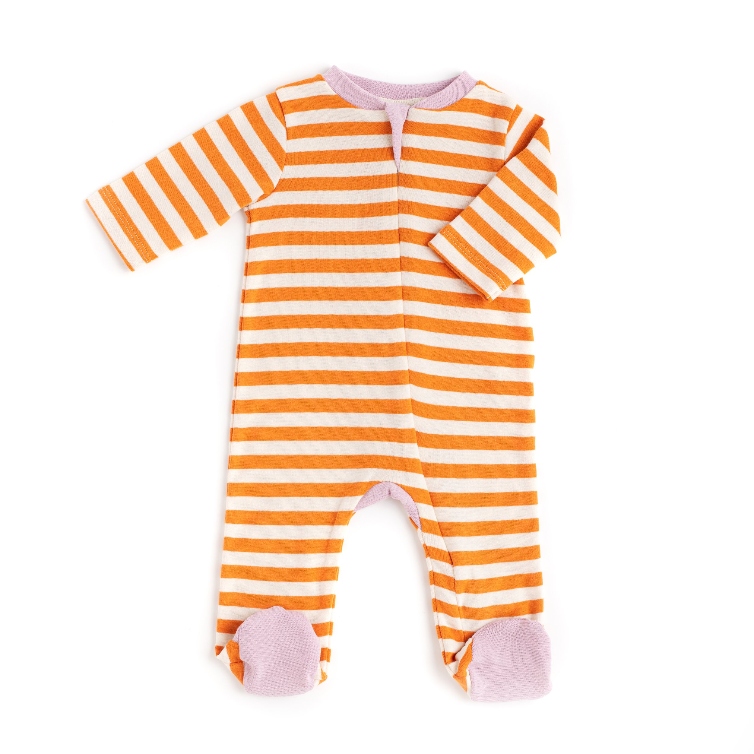 Mimi Bowe Zip Babygro Orange Stripe lilac trim €35.jpg