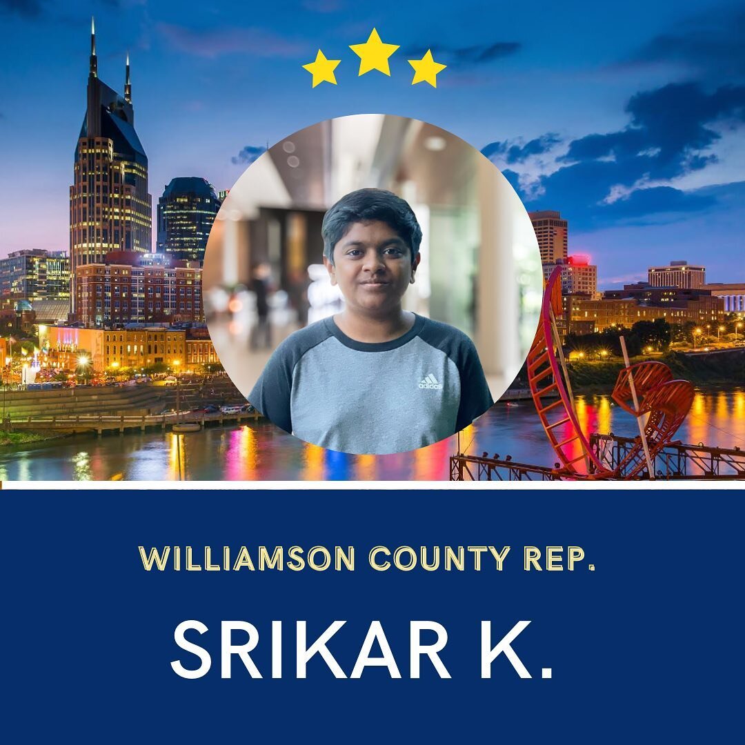 Meet our Williamson County Representative, Srikar Kusumanchi. Srikar, a sophomore at Ravenwood High School, has a deep interest in connecting finance with technology. I have an immense amount expertise in the finance sector by helping be treasurer fo