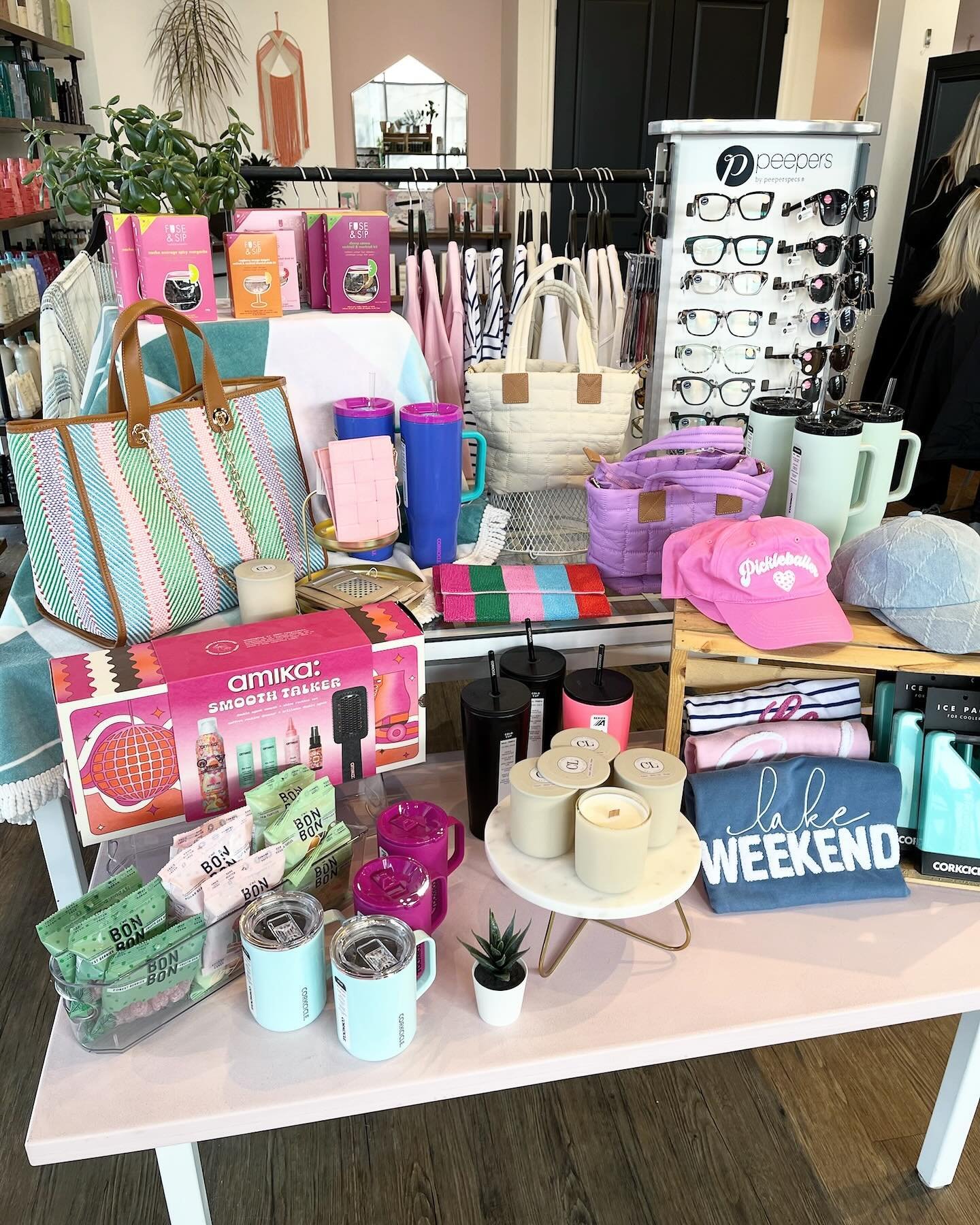 Whenever it decides to get nice outside, we are ready ☀️🍉🕶️⛱️🥤

Front table display featuring brands:
@corkcicle
@amika
@peepers
@fuseandsip
@salt._.collective
and lots more! Come in to check them out.
___
Red Deer hair salon &bull; Copper Lane Ha