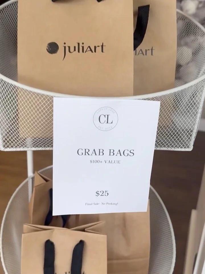 These $25 GRAB BAGS are available at our Red Deer location! Come snag one and see what kind of goodies from our boutique you score 🛍️ $100+ value!