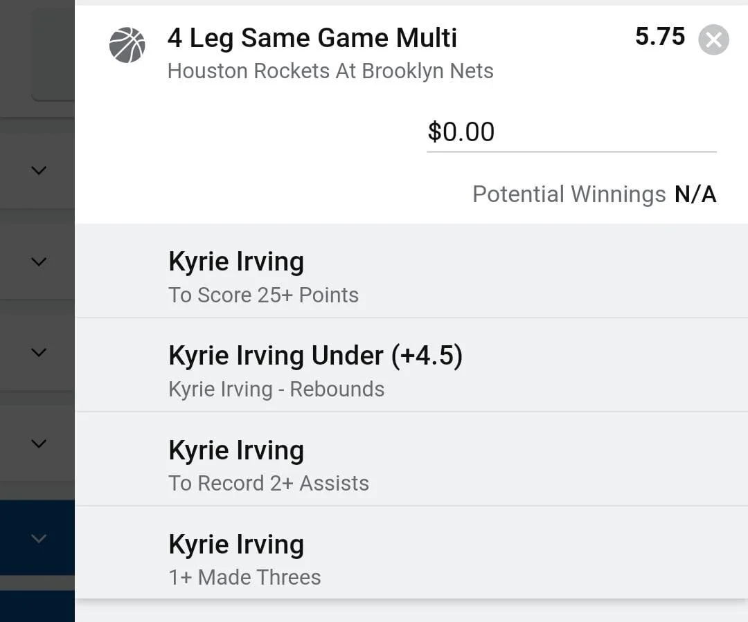 Kyrie 1.5 units. Take odds over $4