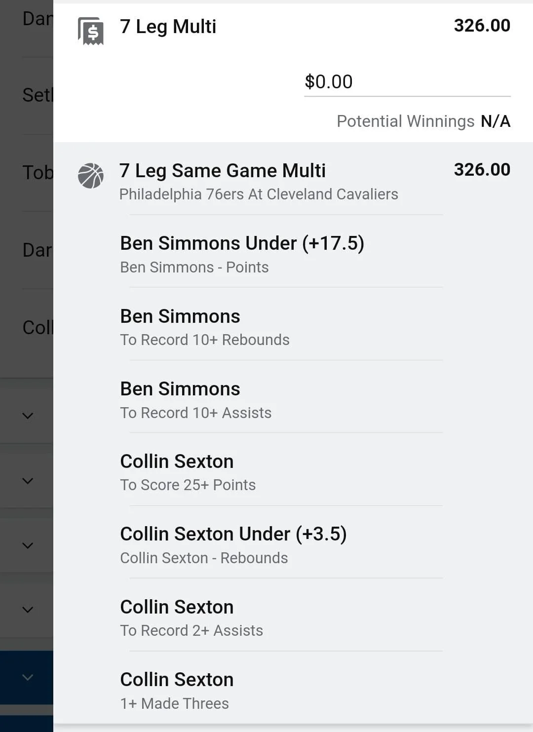 Simmons x Sexton 0.5 units. Take odds over $100