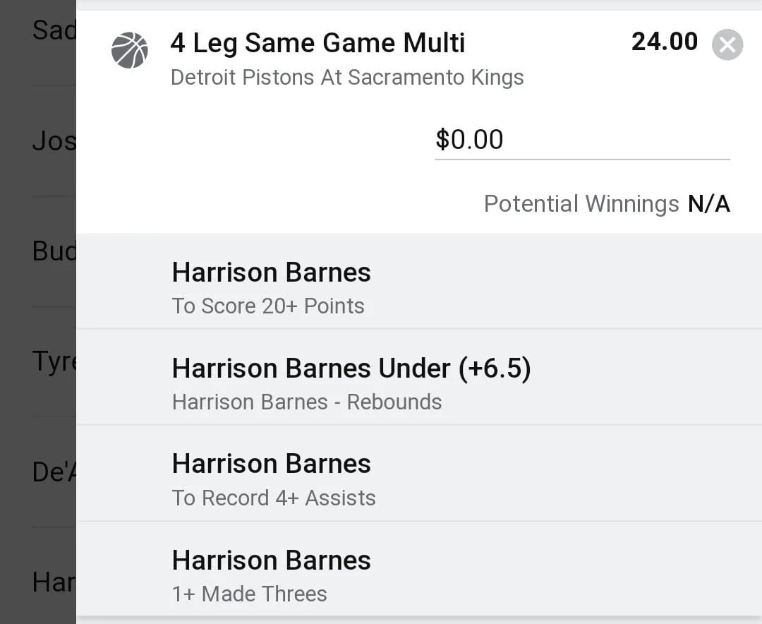 Harrison Barnes 1 unit. Take odds over $18