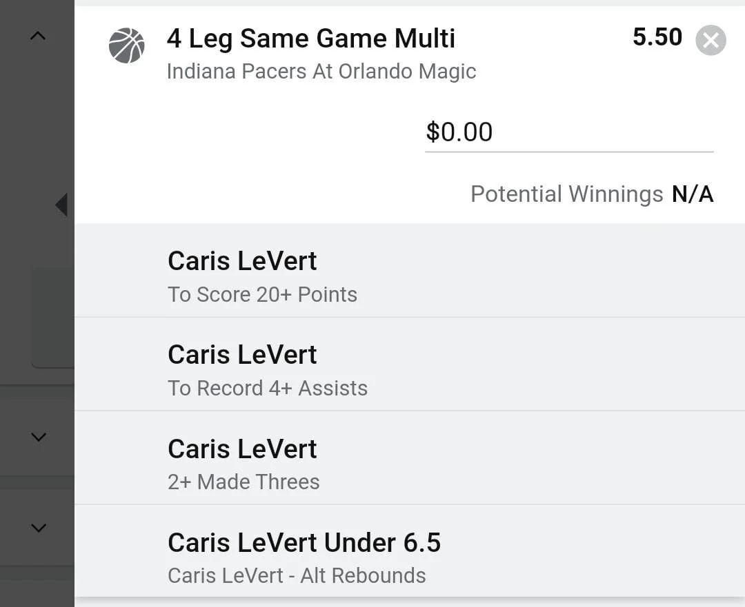 LeVert, 1.5 Units, Min Odds $4.40