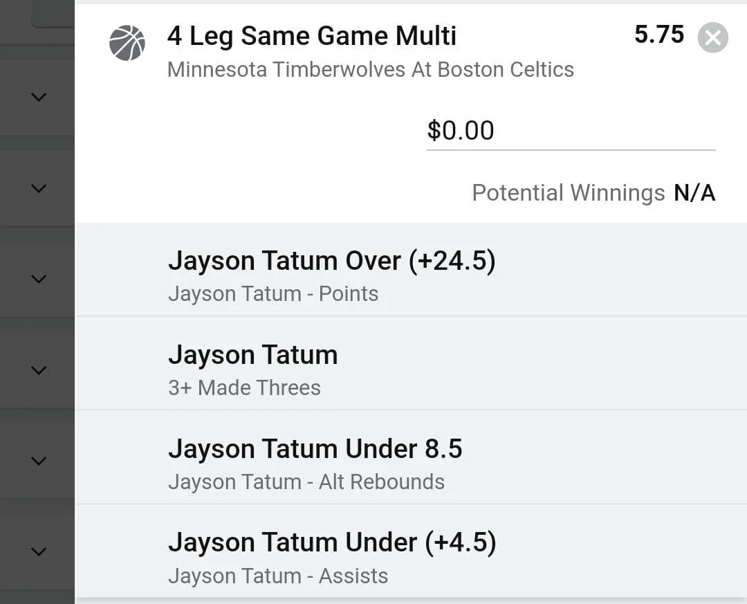Tatum, 1.5 Units, Min Odds $4.50
