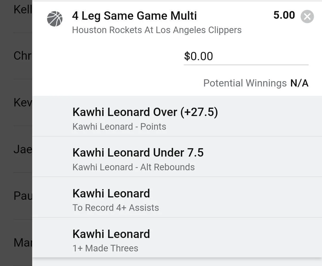 Kawhi, 2 Units, Min Odds $3.95