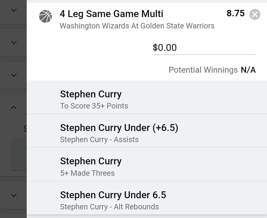 Curry, 1.5 Units, Min Odds $7.30