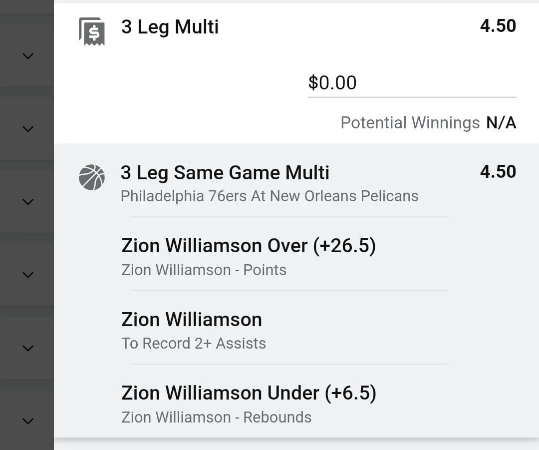 Zion, 2 Units, Min Odds $3.70