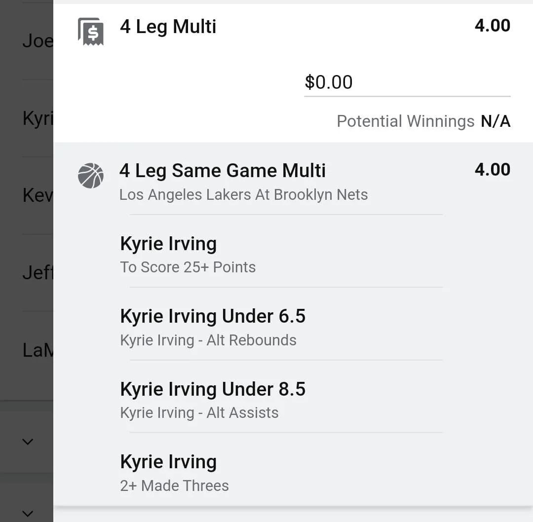 Kyrie, 2 Units, Min Odds $3.40