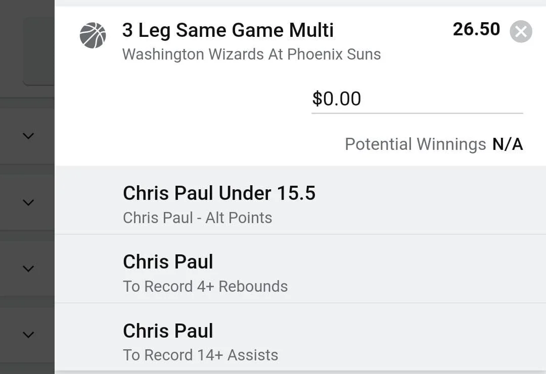 CP3, 1 Unit, Min Odds $18.50