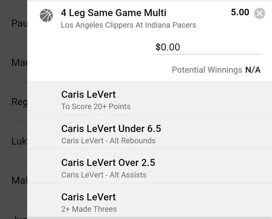 LeVert 2 units. Take odds over $4