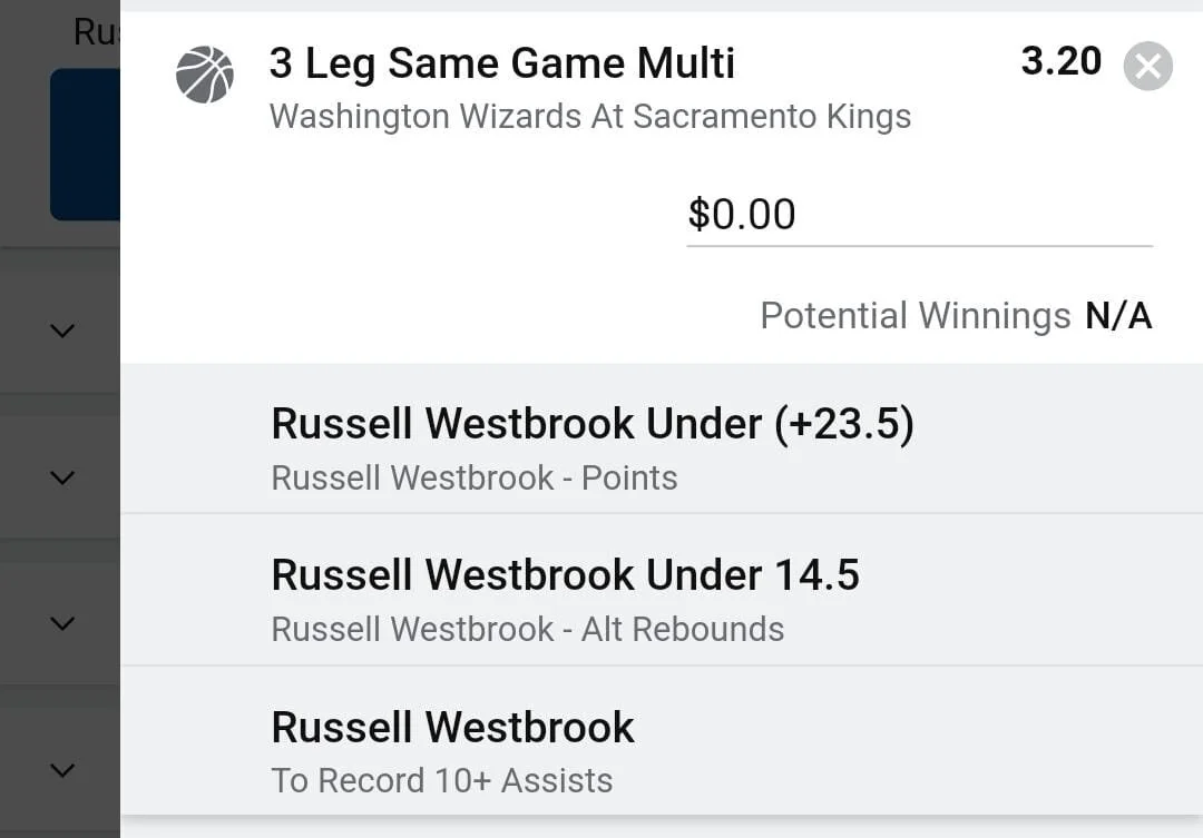 Russell Westbrook 2 units. Take odds over $2.5