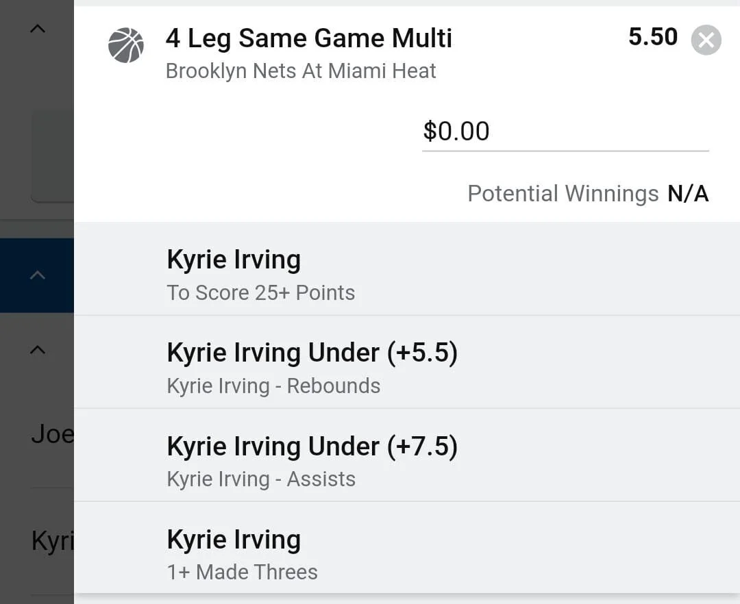 Kyrie, Stake 1.5 units. Accept odds over $4.05+
