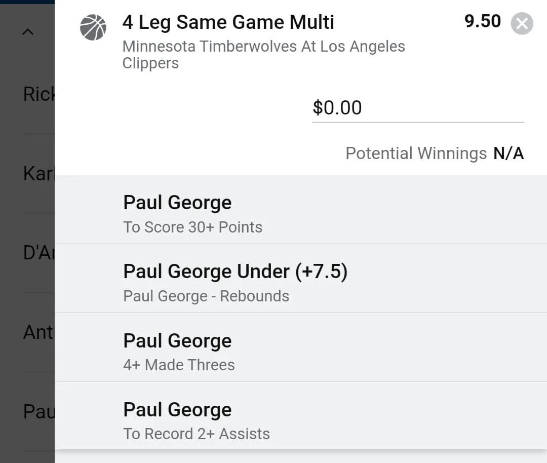 Paul George. Stake 1.5 units. Accept odds over $6.00+