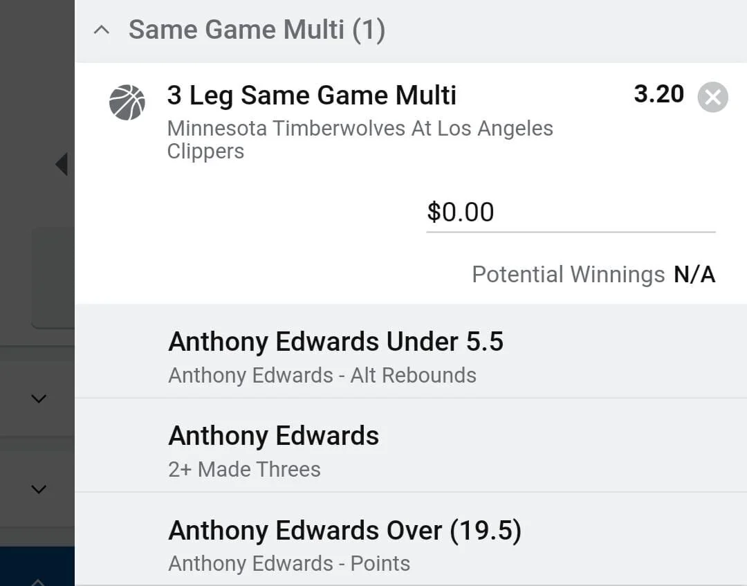 Anthony Edwards, Stake 3 units. Accept odds over $2.50+
