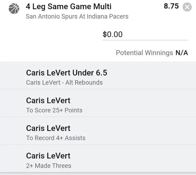 LeVert, Stake 1.5 units. Take odds over $7.00+