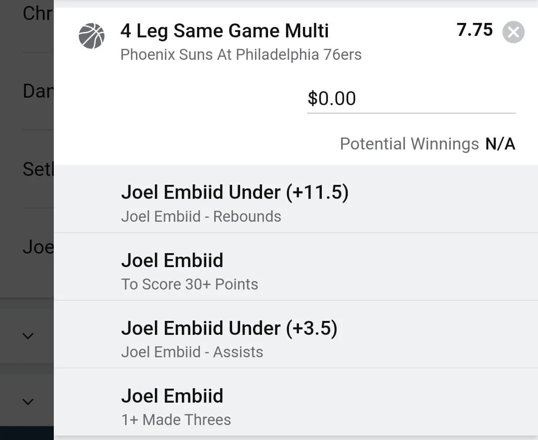 Embiid, Stake 1.5 units. Accept odds over $6.00+