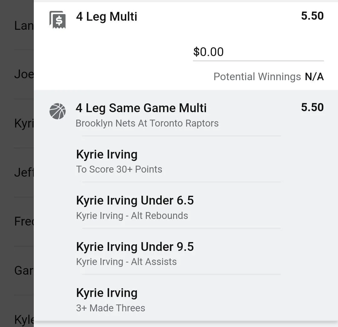 Kyrie, Stake 1.5 units. Accept odds over $4.00+