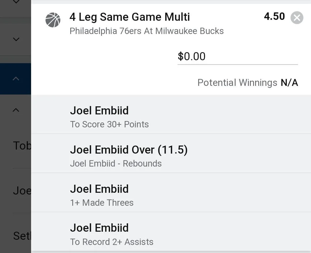 Embiid, Stake 2 units. Take odds over $3.5