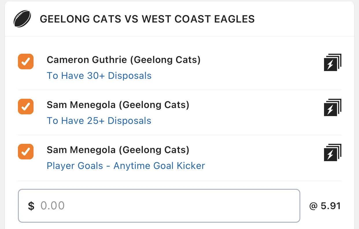 Cats SGM - Stake 1 unit, Minimum Odds 5. Lads/Neds