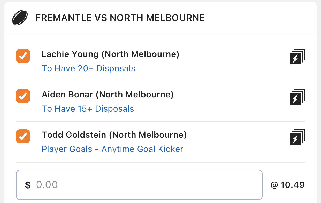 Riewoldt 1st,2nd or 3rd goal in match, Stake 2 units, Minimum Odds $3 Lads/Neds.