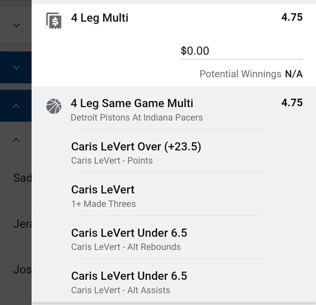 LeVert 2 units. Take odds over $4