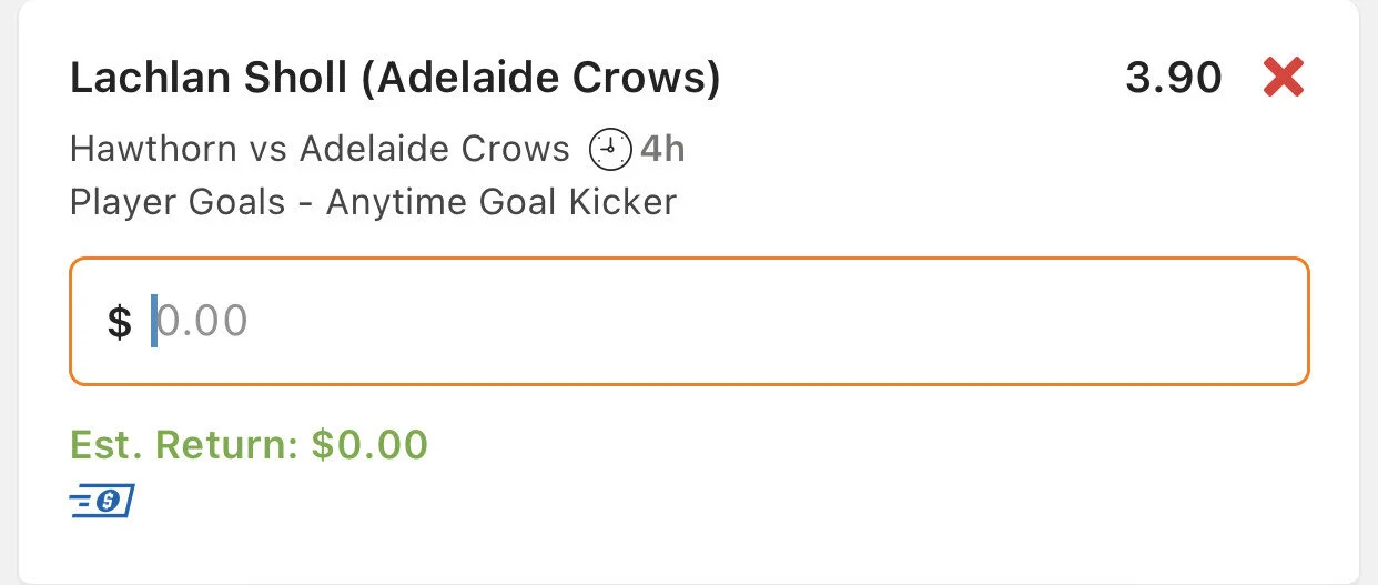Sholl, Stake 1.5 units, Minimum Odds $3.20, Lads/Neds.